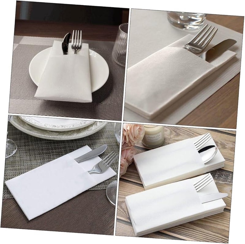 White Paper Napkins with Flatware Pocket 50 Count Thick Absorbent for Weddings Parties - Image 5